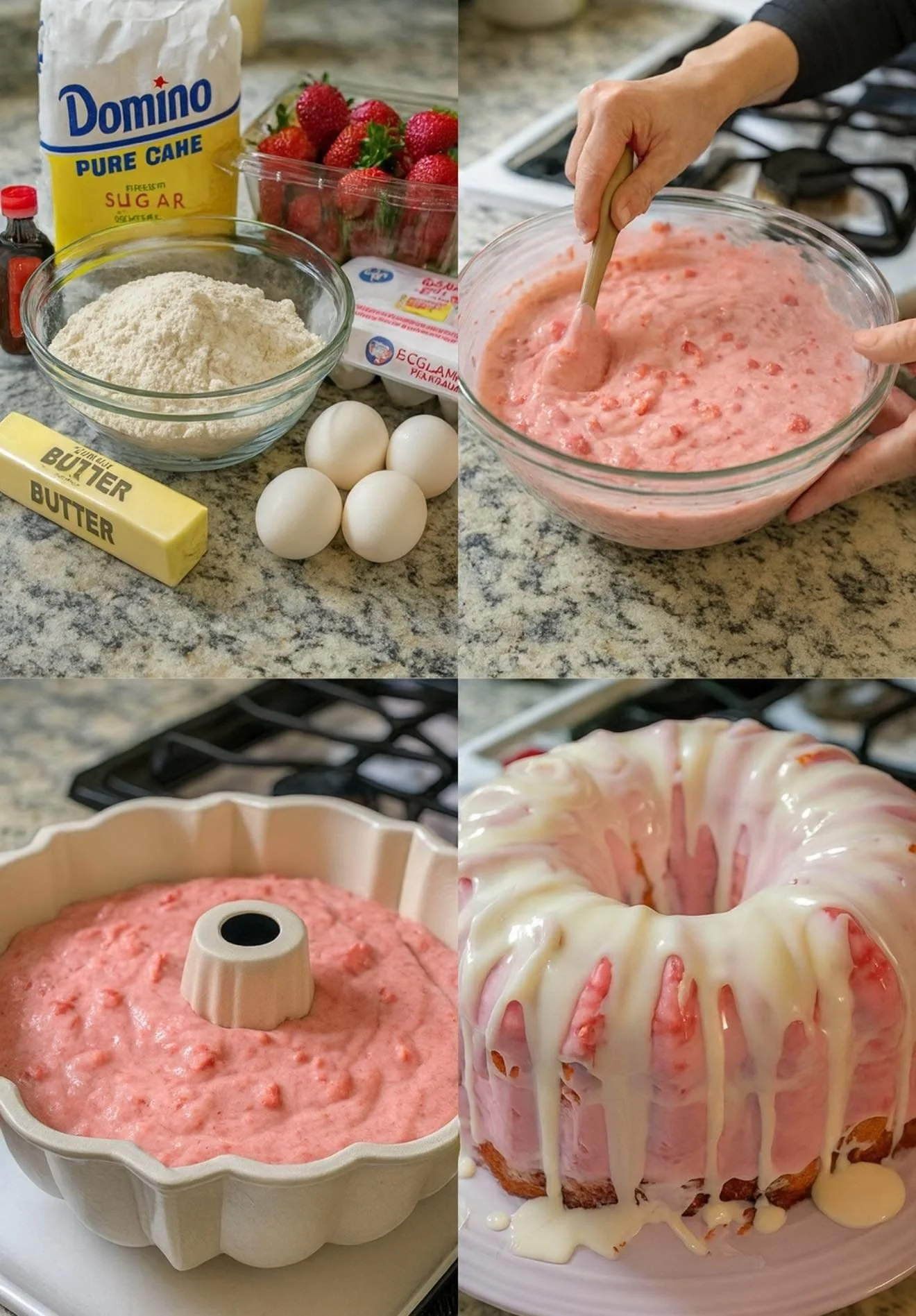 Slice of Strawberry Cream Cheese Pound Cake on a plate