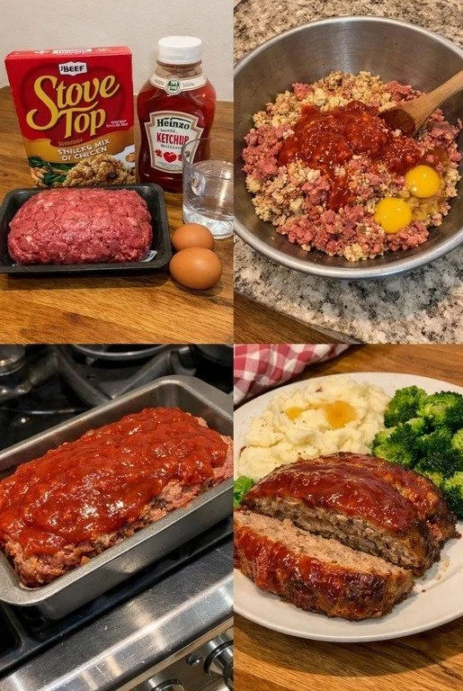 Delicious homemade meatloaf served with mashed potatoes and gravy