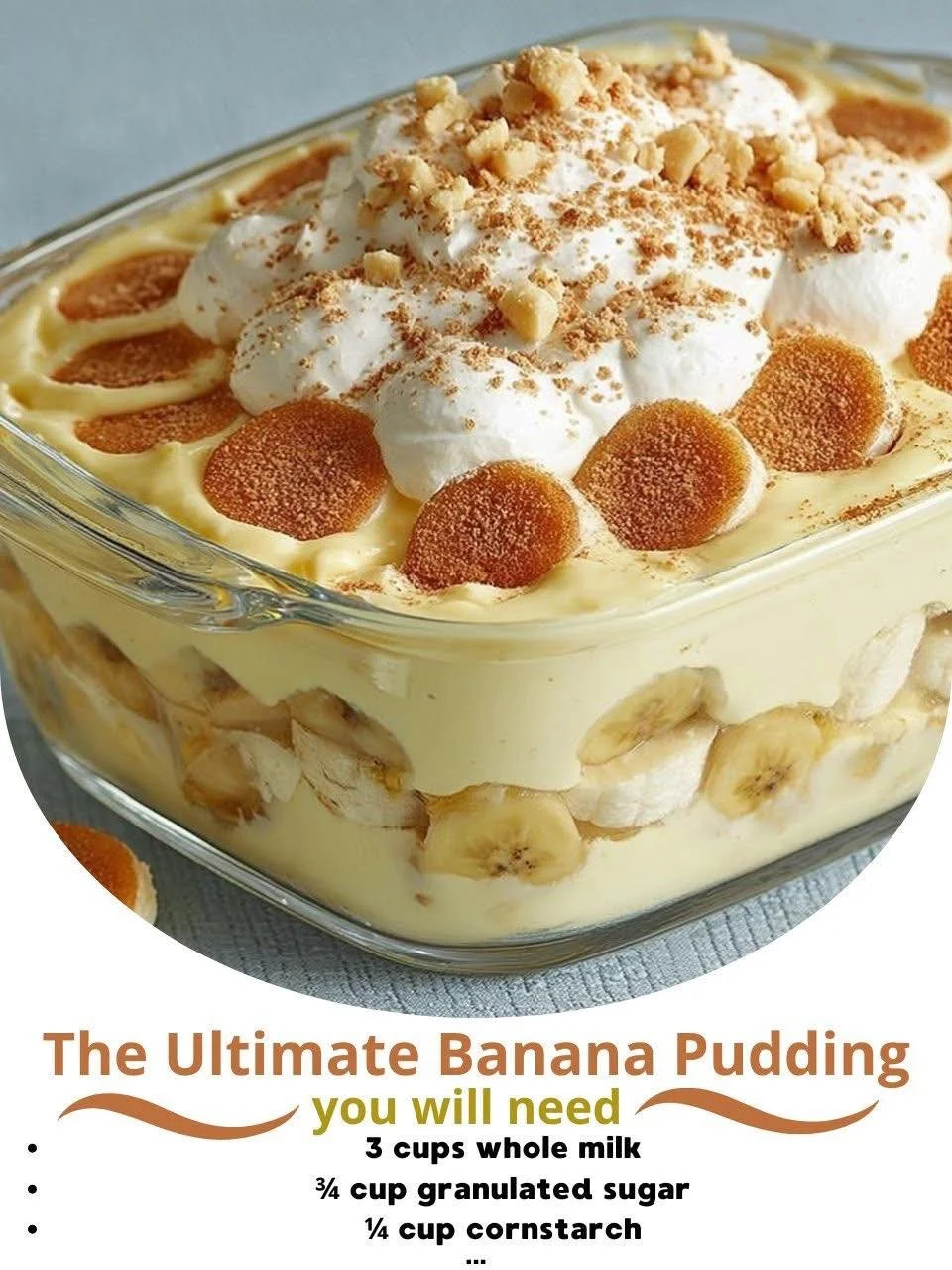A delicious bowl of ultimate banana pudding topped with whipped cream and banana slices