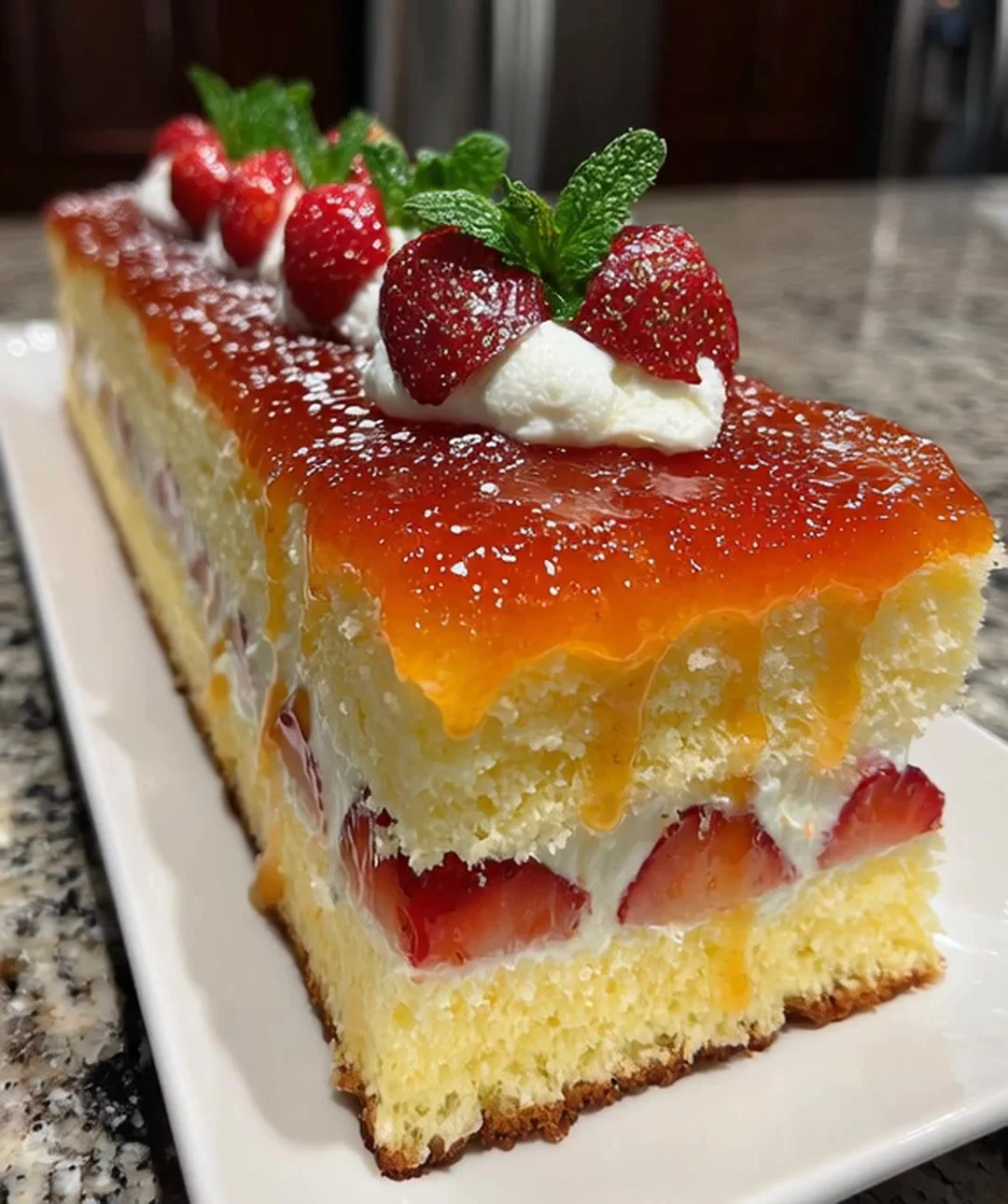 Watermelon Strawberry Cloud Layer Cake with fluffy layers and fresh fruit toppings