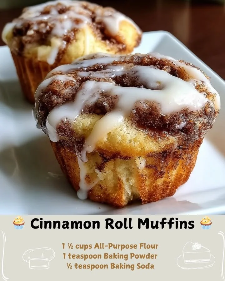 Freshly baked cinnamon roll muffins with a sweet glaze on top