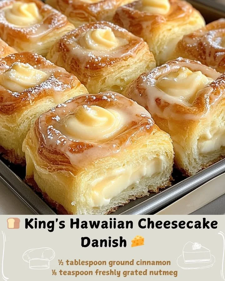 King's Hawaiian cheesecake danish topped with creamy cheese and fruit.