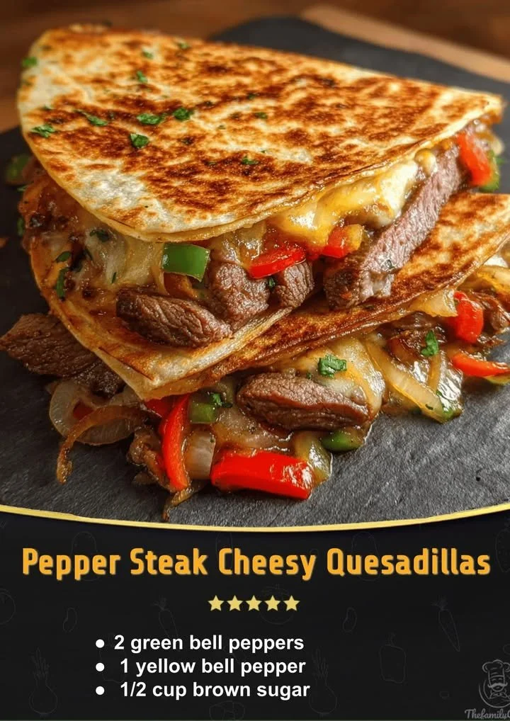 Delicious pepper steak cheesy quesadillas served on a plate