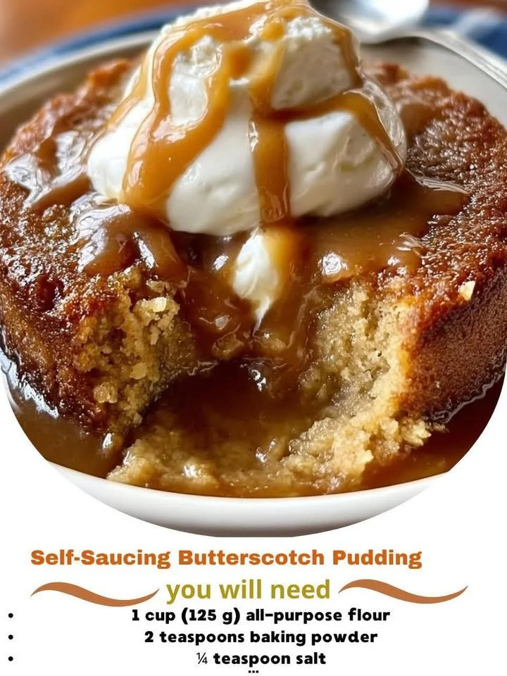 Delicious self-saucing butterscotch pudding served in a bowl
