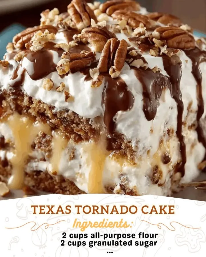 Delicious Texas Tornado Cake with cream cheese and pecans