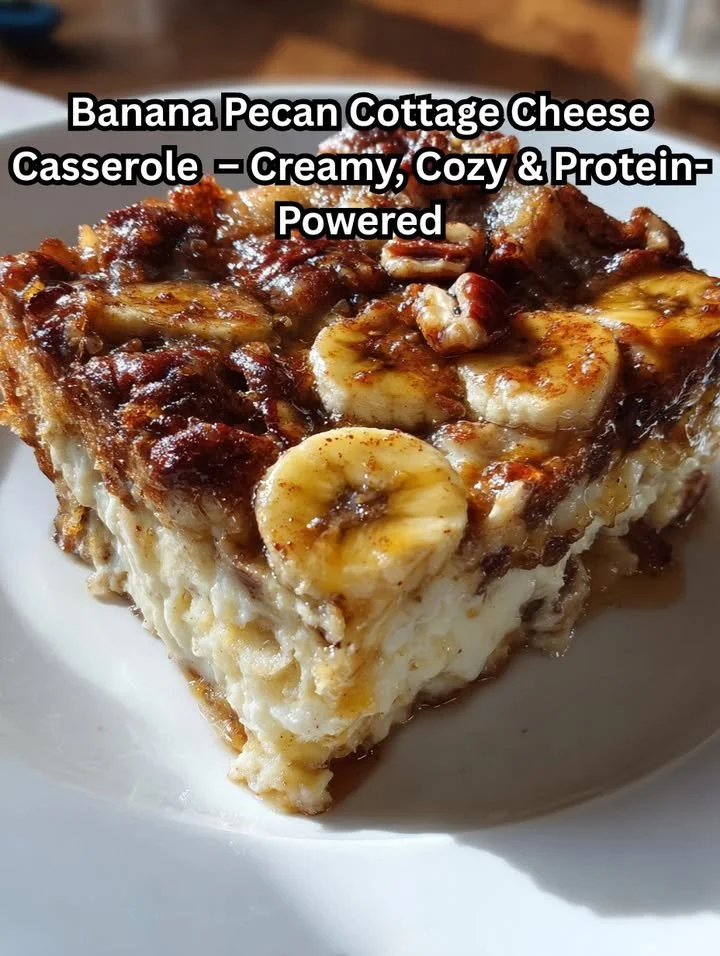 Delicious Banana Pecan Cottage Cheese Casserole with nuts and bananas