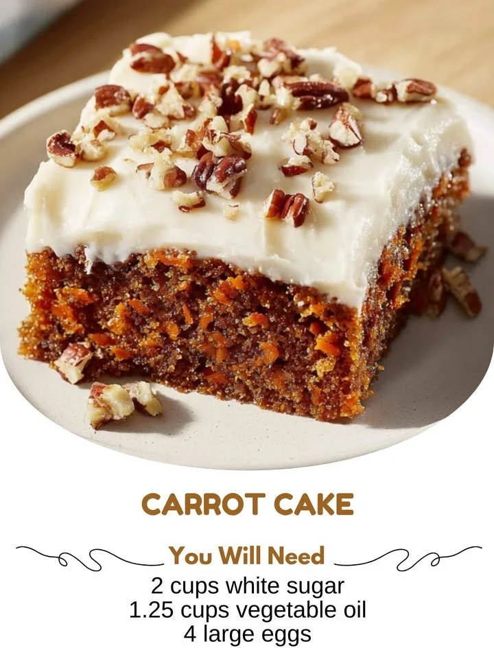 Delicious and moist homemade carrot cake topped with cream cheese frosting