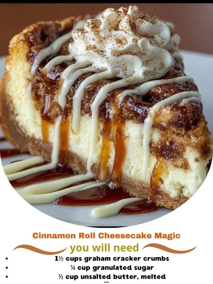 Delicious Cinnamon Roll Cheesecake with swirls of cinnamon and creamy filling
