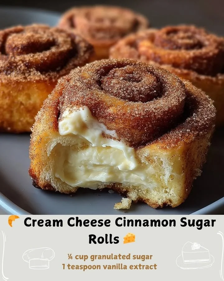 Fluffy cream cheese cinnamon sugar rolls topped with sweet icing.